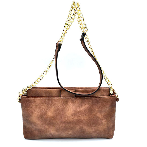 Washed pattern chain crossbody bag - brown