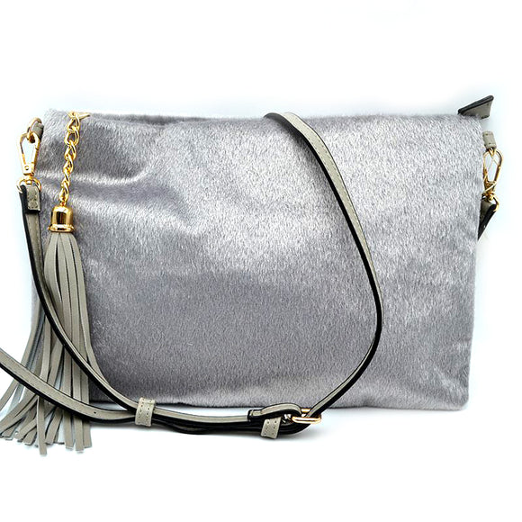 Fur crossbody bag - light grey