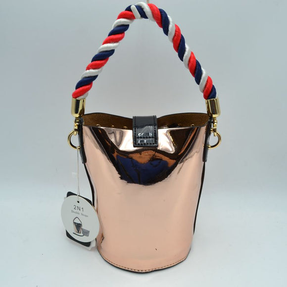 2-in-1 studded metallic bucket bag - blush
