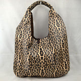 Leopard tassel hobo bag with pouch - tan