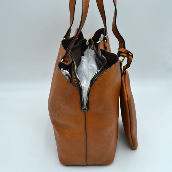 2 in 1 long handle tote with pouch - taupe