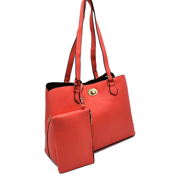 2 in 1 long handle tote with pouch - salmon