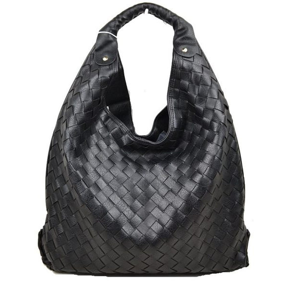 Weaving single handle hobo bag - black