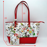 Floral print tote with wallet - red