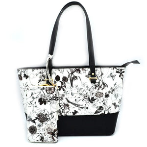 Floral print tote with wallet - white
