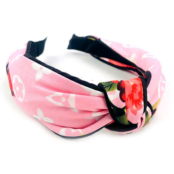 Fashion headband with floral print - pink