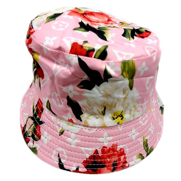 Flower print bucket hat - pink