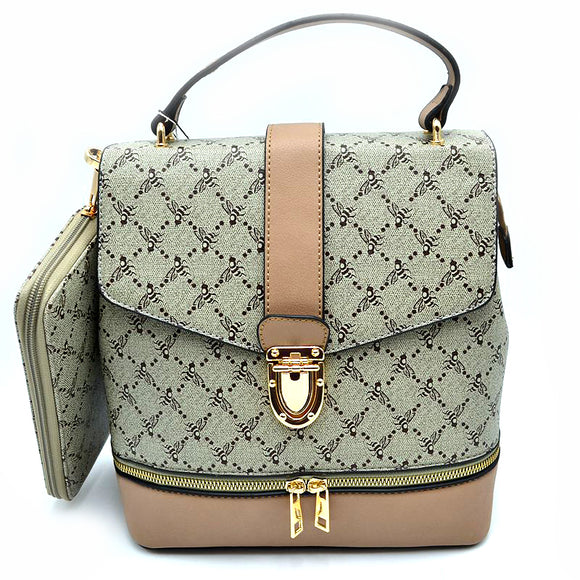 Bee monogram backapck with wallet - taupe/brown