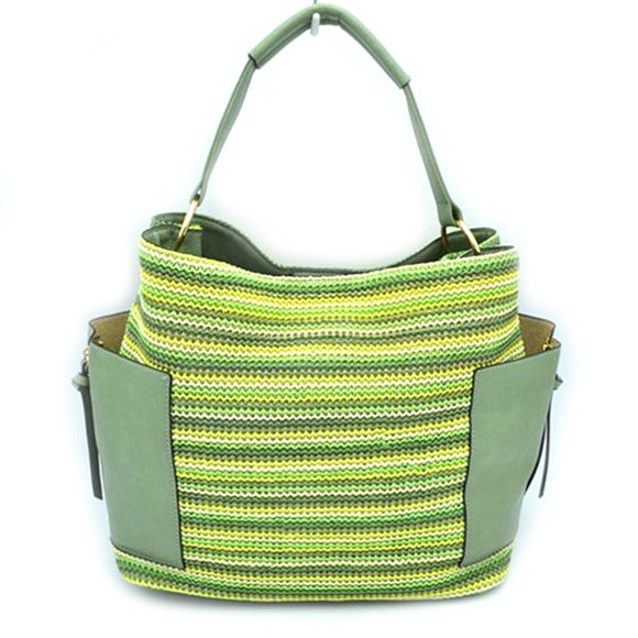 Fabric single handle hobo bag with pouch - green