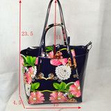 3 in 1 Floral & Pearl print tote set - white