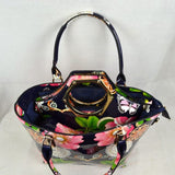 3 in 1 Floral & Pearl tote & Hard handle bag set - black