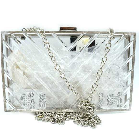 Chevron pattern acrylic clutch - clear