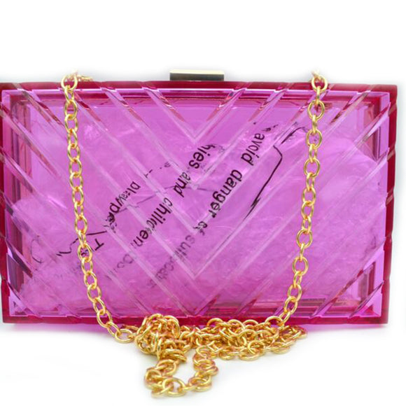 Chevron pattern acrylic clutch - neon fuchsia