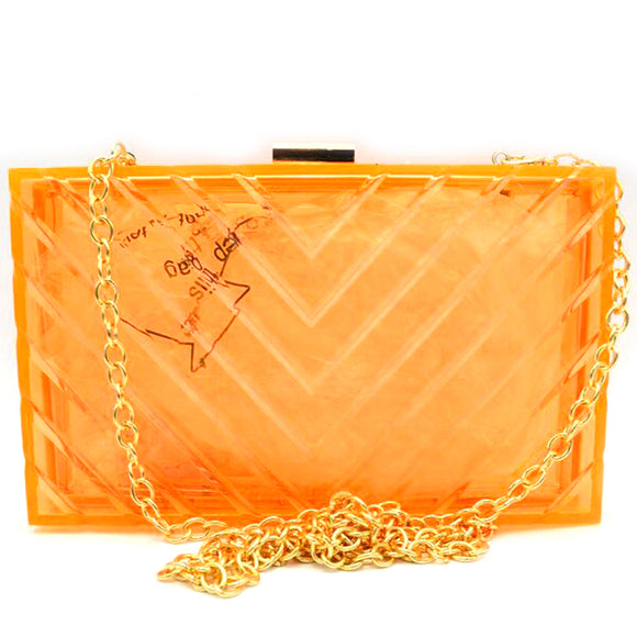 Chevron pattern acrylic clutch - neon orange