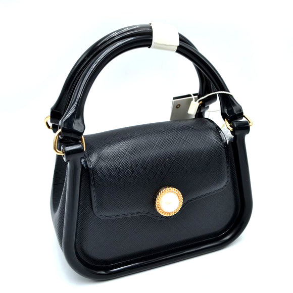 Pearl accent small jelly chain crossbody bag - black