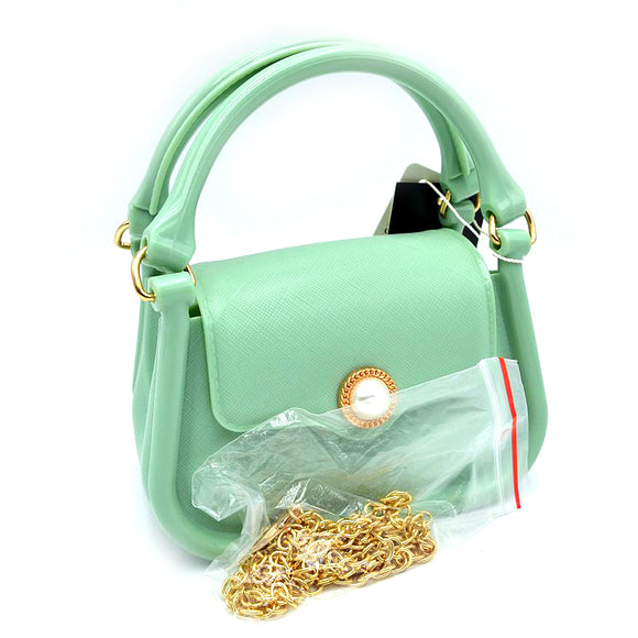 Pearl accent small jelly chain crossbody bag - mint