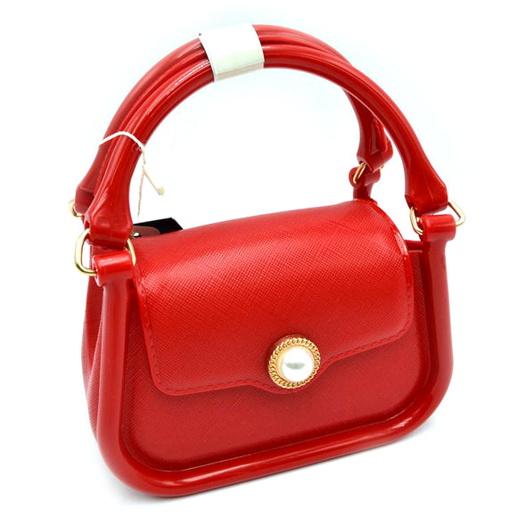 Pearl accent small jelly chain crossbody bag - red