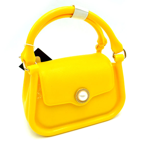 Pearl accent small jelly chain crossbody bag - yellow
