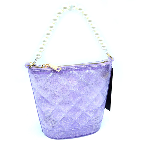 Small quilted glitter jelly pearl handle tote - lavender