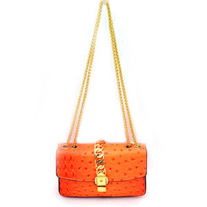 Crocodile textured chain shoulder bag - neon orange