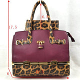 Leopard tote with wallet - navy