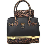 Leopard tote with wallet - black
