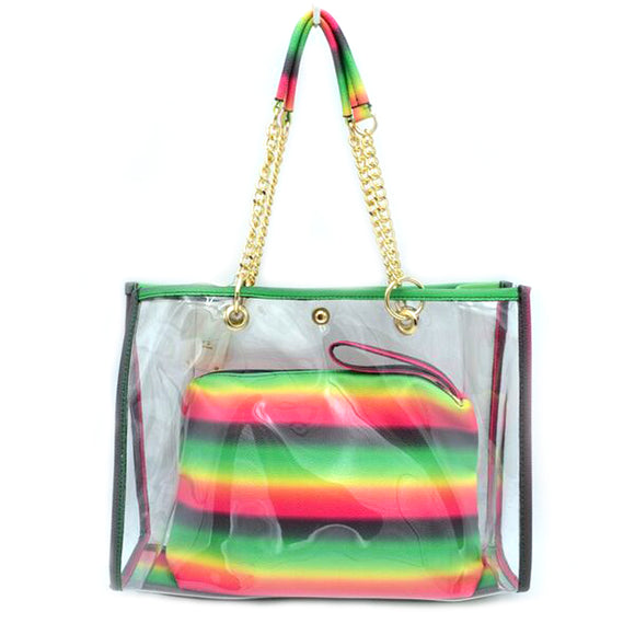 Clear chain tote with pouch - rainbow
