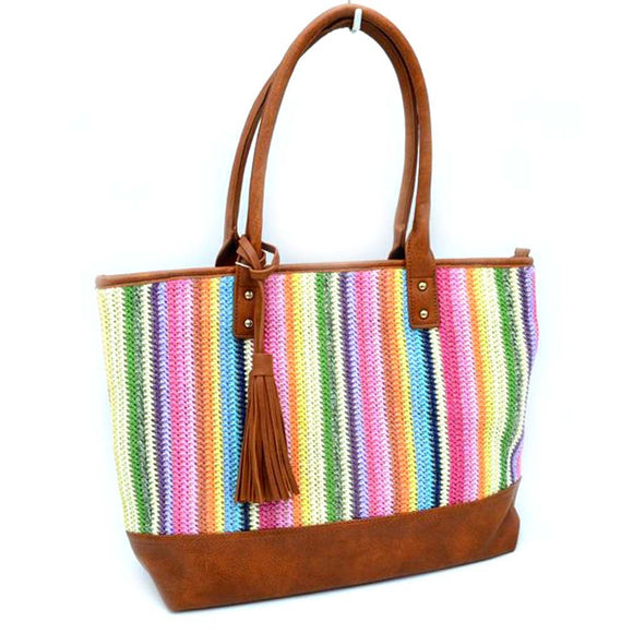 Straw tassel tote - multi 2