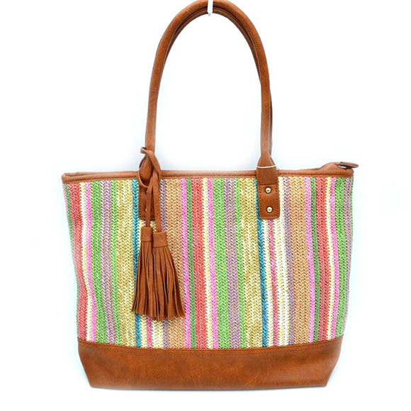 Straw tassel tote - multi 4