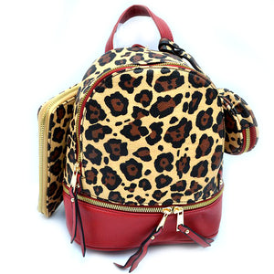3-in-1 leo[ard pattern backpack - red