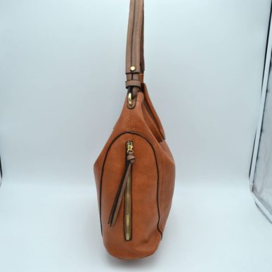 Side zipper single handle hobo bag - brown