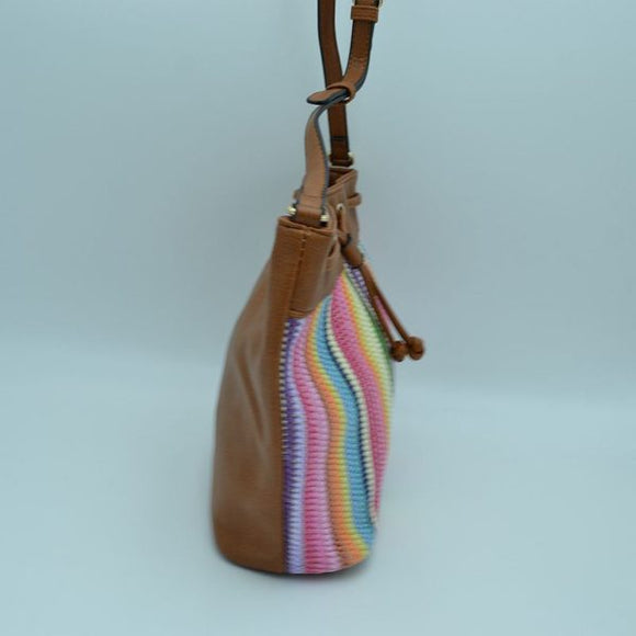 Weaving stripe pattern raffia crossbody bag - multi 3