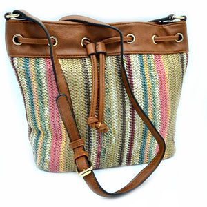 Weaving stripe pattern raffia crossbody bag - multi 3