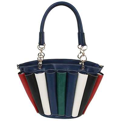 Pyton embossed multi color bucket sachel - blue