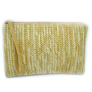 Straw wristlet pouch - taupe