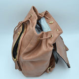 Drawstring & foldover leather backpack - dark blush