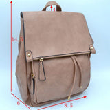 Drawstring & foldover leather backpack - stone
