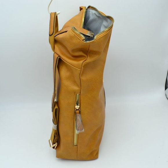 Roll over leather backpack - brown