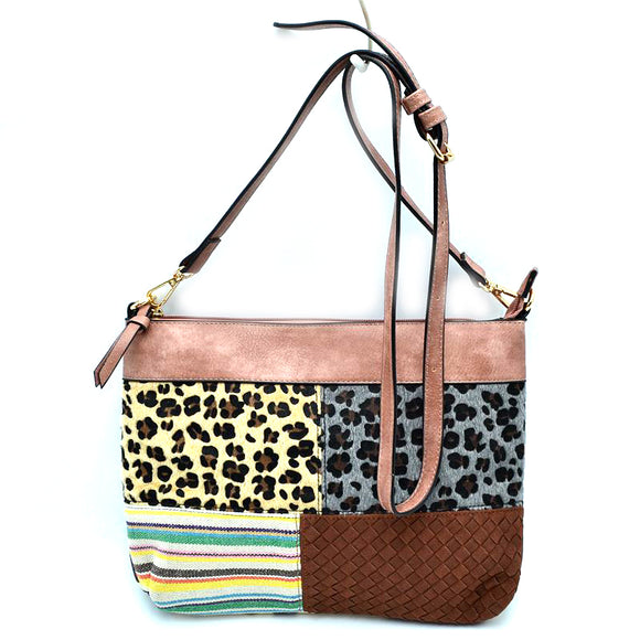 Leopard pattern patchwork crossbody bag - blush