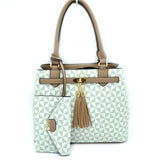 Monogram tassel tote set - beige/taupe