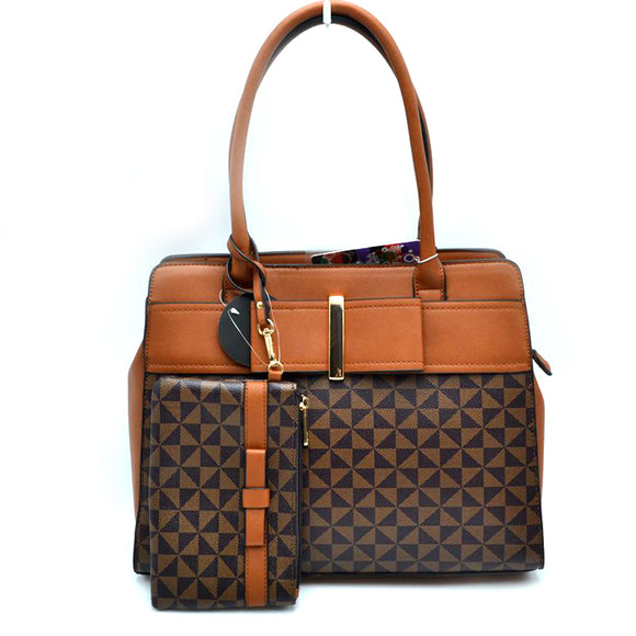 Monogram & Ribbon detail tote with pouch - brown