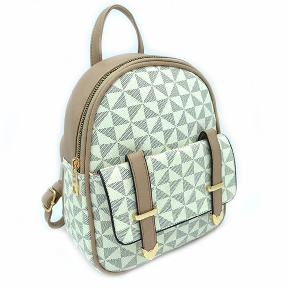 Belted monogram pattern backpack - taupe/beige
