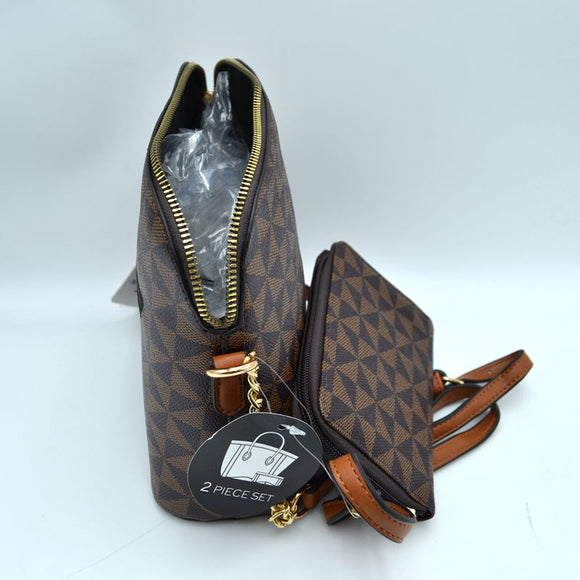 Check pattern crossbody bag with wallet - black/brown
