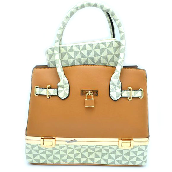 Monogram print boxy tote with wallet - beige