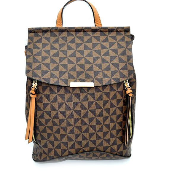 Monogram pattern backpack - brown