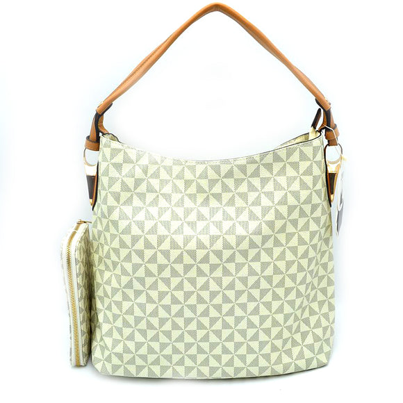 2-in-1 monogram pattern shoulder bag with wallet - beige