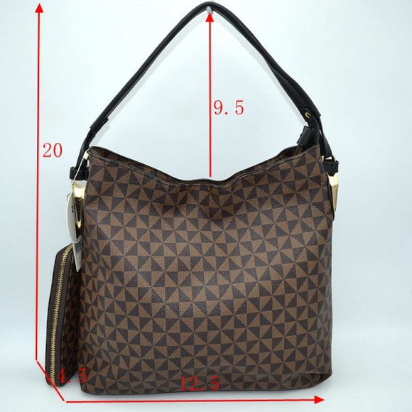 2-in-1 monogram pattern shoulder bag with wallet - brown