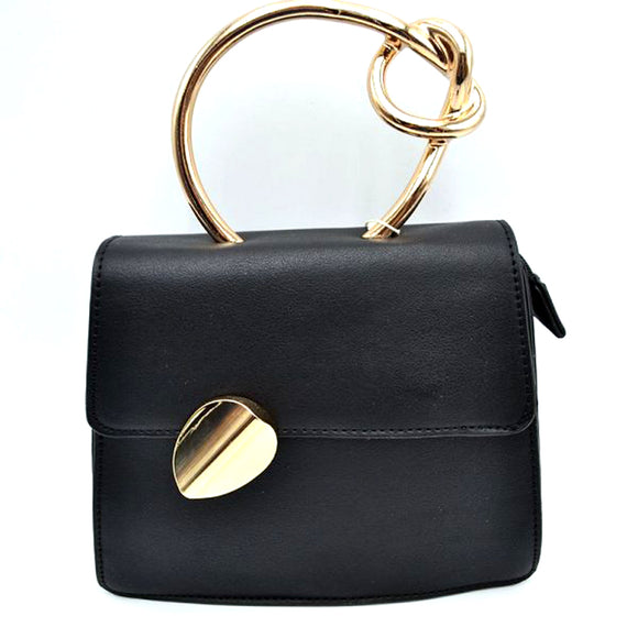 Curved metal handle satchel - black