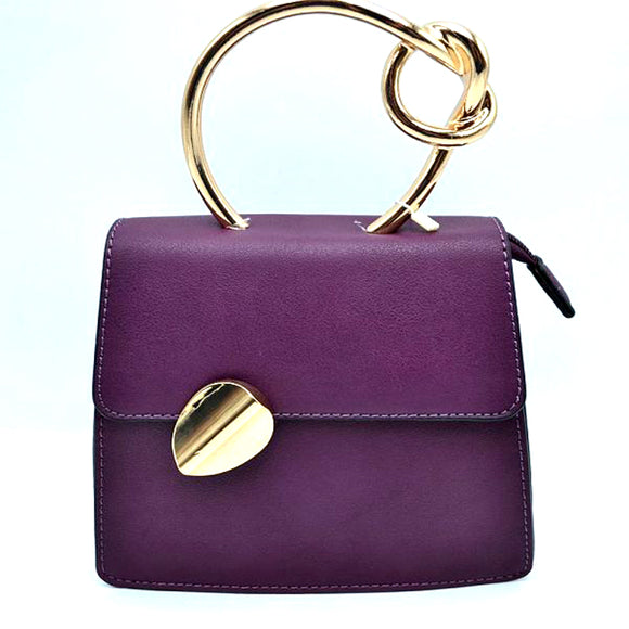 Curved metal handle satchel - purple
