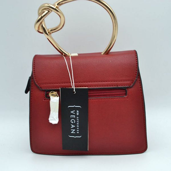 Curved metal handle satchel - red